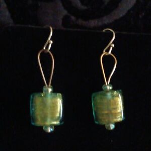 Vintage Old Blue Green Sea Glass Artisan Crafted Earrings